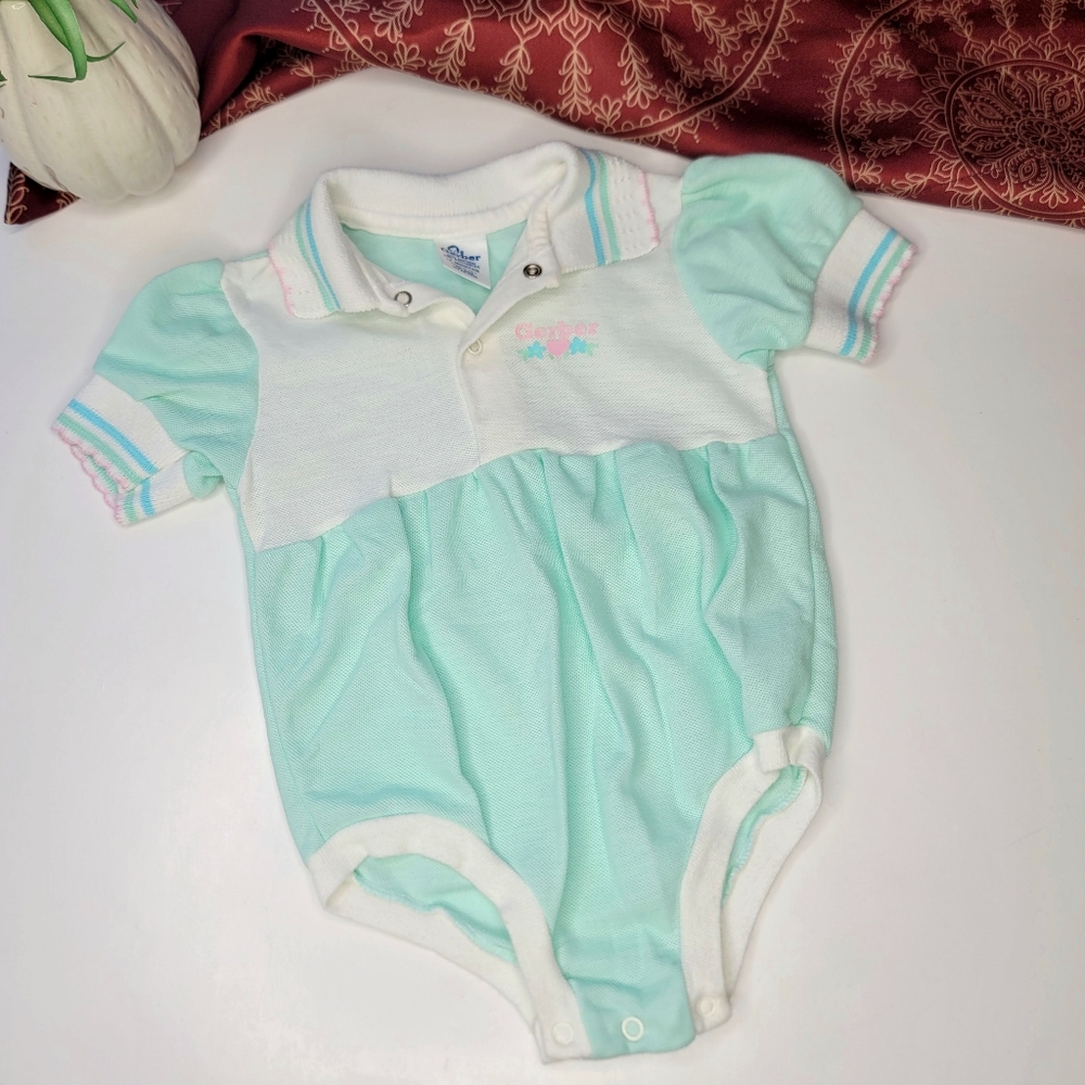 Vintage Gerber Baby Polo Romper Mint Size 12 Months